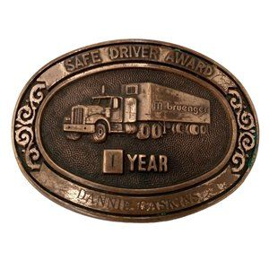Safe Driver Belt Buckle Trucker Trophy Award M Bruenger 1 Year Vintage Western